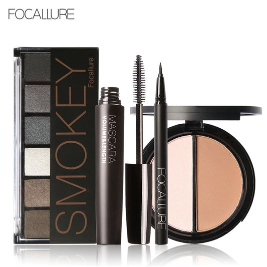 FOCALLURE 6 Warm Nude Eyeshadow Palette Black Volume Mascara Eyeliner Pen Double Colors Bronzer Highlighter Powder Makeup Kit