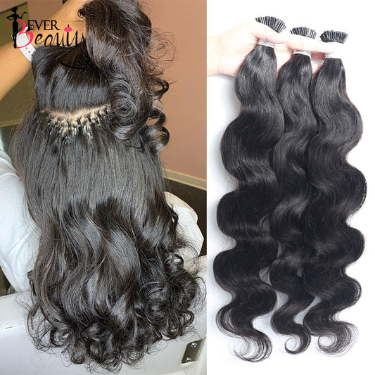 Body Wave Microlinks I Tip Hair Extensions Indian Natural Wavy Virgin Bulk Hair For Women 100% Human Hair For Salon Ever Beauty